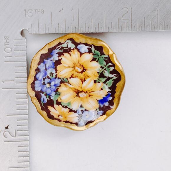 VTG Signed Schumann Bavaria Hand Painted Porcelain Floral Brooch 20s C-Clasp Pin - Picture 16 of 16